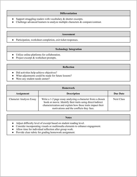 Free High School Lesson Plan Template for Google Docs