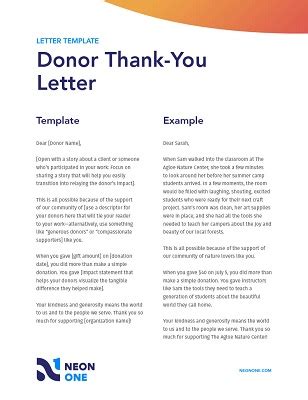 How To Write A Donation Thank You Letter Template Neon One