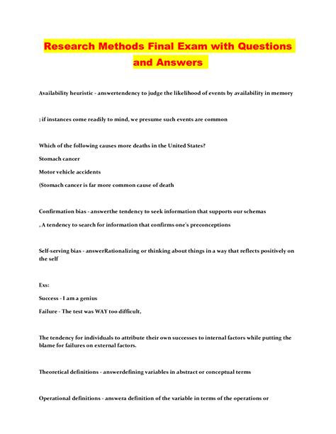 Research Methods Final Exam With Questions And Answers Browsegrades