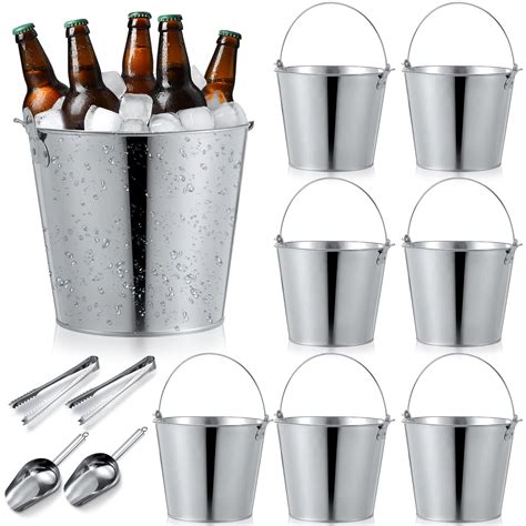 Mumufy 10L Large Beer Bucket 10.6 x 10.2 x 7.5 Inches Galvanized Metal