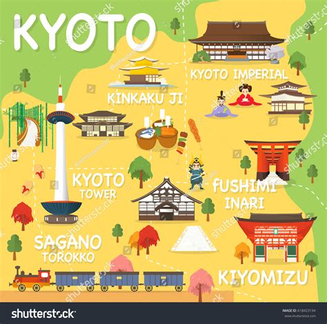 Map Kyoto Attractions Vector Illustration Stock Vector Royalty Free