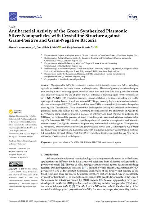 PDF Antibacterial Activity Of The Green Synthesized Plasmonic Silver