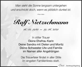 Traueranzeigen Von Ralf Nietzschmann Trauer Anzeigen De