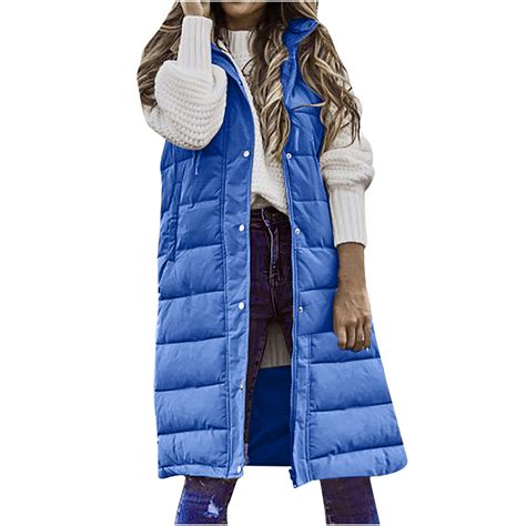 Goflic Womens Hooded Puffer Vest Long Down Vest Zipper Puffer