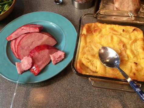 Pineapple Sufflé And Baked Ham Dinner Ham Dinner Food Baked Ham