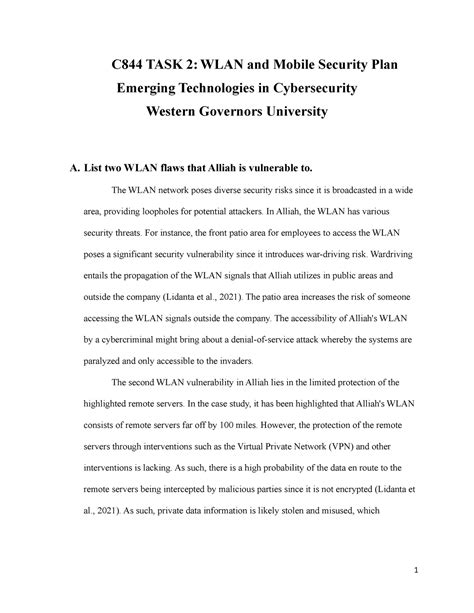 C844 TASK 2 C844 TASK 2 WLAN And Mobile Security Plan Emerging