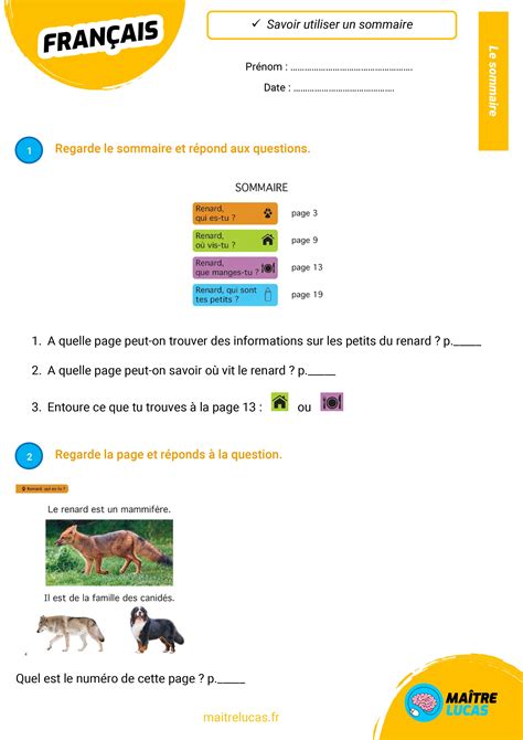 Exercices Le Sommaire Pour L Ves De Cp Ce Ma Tre Lucas
