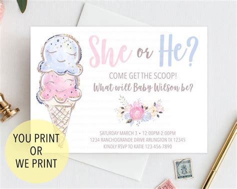 Ice Cream Gender Reveal Invitation Whats The Scoop Etsy