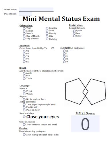 Mini Mental Status Exam Printable