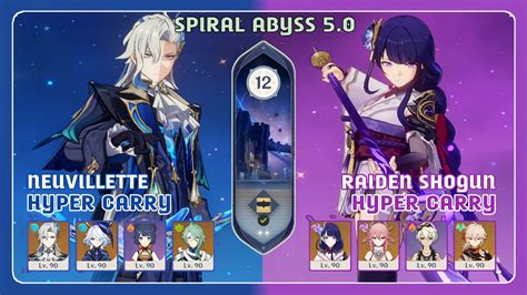 Neuvillette Hyper Carry Raiden Shogun Hyper Carry Spiral Abyss 5 0