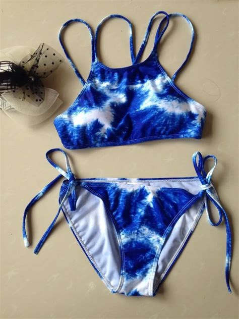 New High Neck Bikini Brazilian Tie Dye Print String Sexy Women