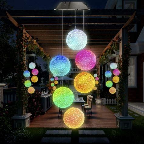 Epicgadget Crystal Ball Solar Light Solar Ball Wind Chime Color