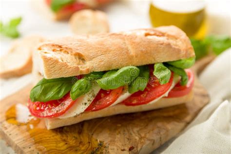 Tomato Mozzarella Baguette Stock Photo Image Of Healthy