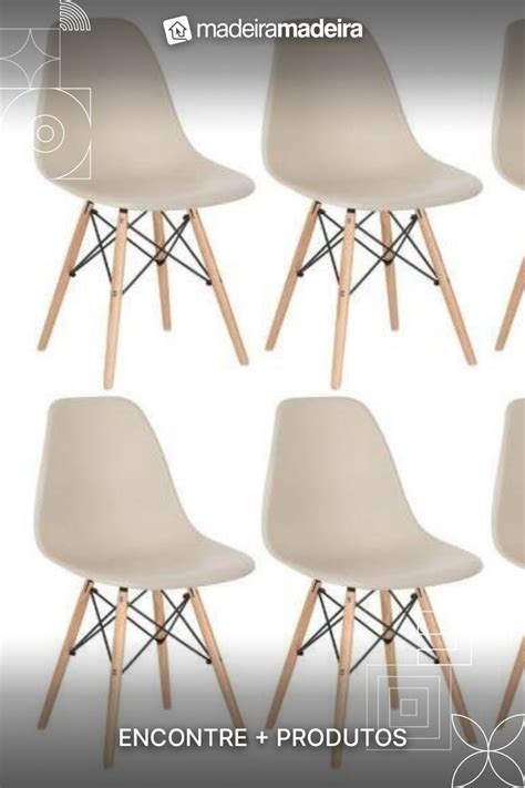 Kit 6 Cadeiras Charles Eames Eiffel Dsw Base De Madeira Clara Nude