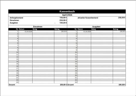 Kassenbuch Excel Vorlage Zum Herunterladen