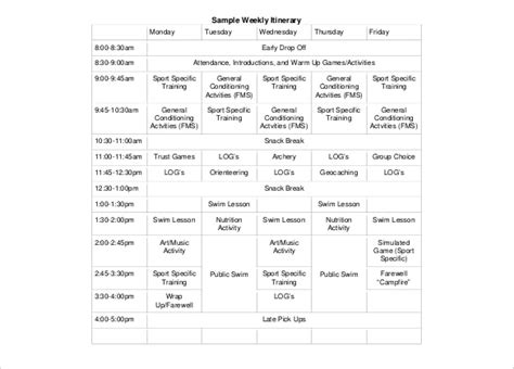 Sample Business Travel Itinerary Template Professional Template