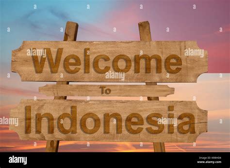 Welcome To Indonesia Sing On Wood Background With Blending National