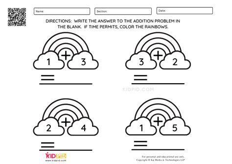 Rainbow Single Digit Addition Worksheets Free Printables Kidpid