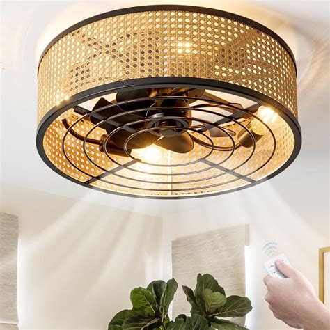 Luansky 20 Rattan Boho Ceiling Fan With Light Enclosed Caged Ceiling