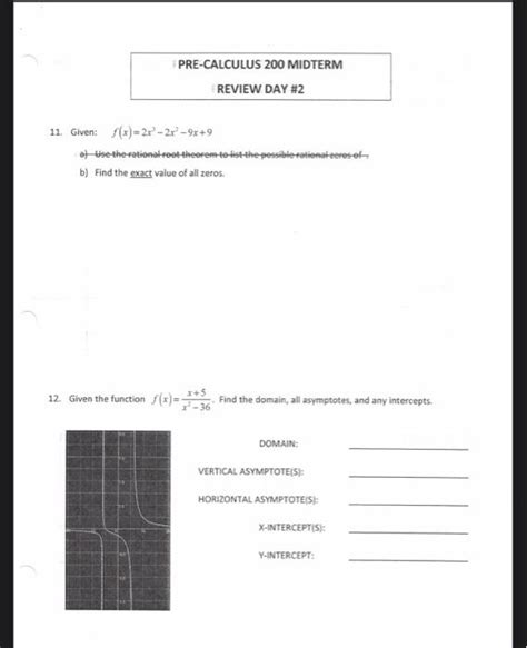 Solved PRE CALCULUS 200 MIDTERM REVIEW DAY 2 11 Given Chegg