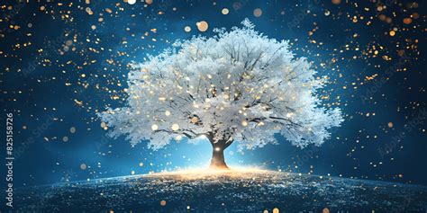 Wallpaper with a beautiful scene of a white tree with lights falling on ...