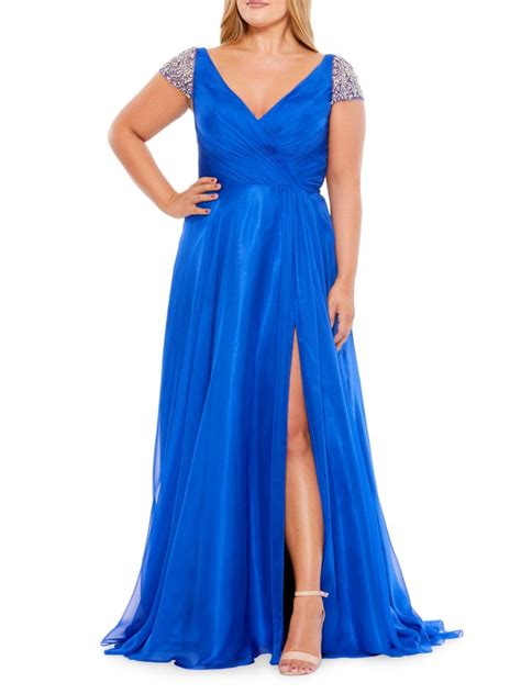 Mac Duggal Embellished Cap Sleeve Gown In Cobalt Modesens