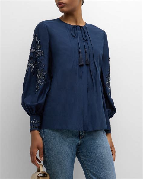 Kobi Halperin Acacia Sequin Floral Embroidered Blouse Neiman Marcus