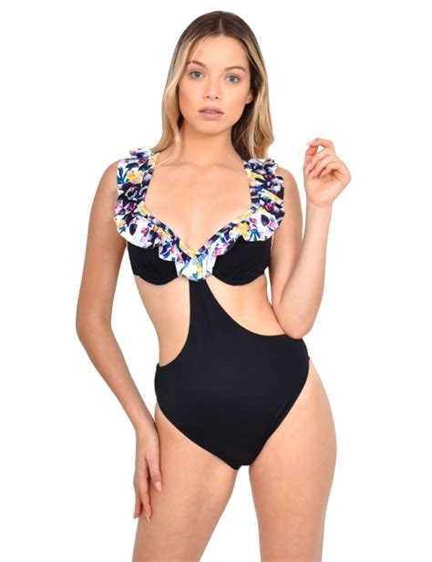 Trikini Con Vuelos Estampado Negro Samia Cl Tamaño S Color Estampado