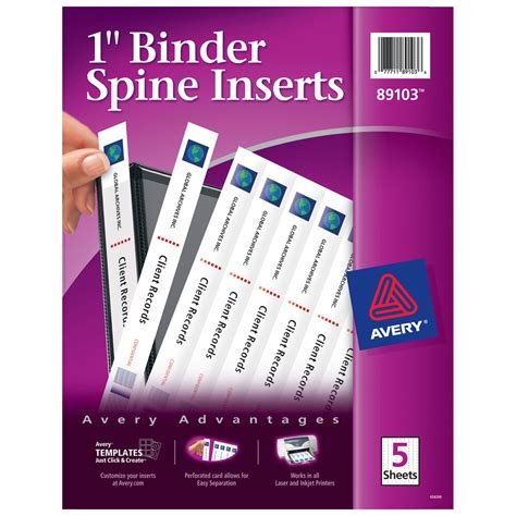 Avery 89103 White 1 Binder Spine Insert 40pack