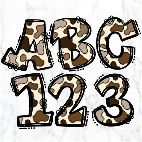 Cow Print Doodle Letters Png Bundle Alphabet Clipart Western Print