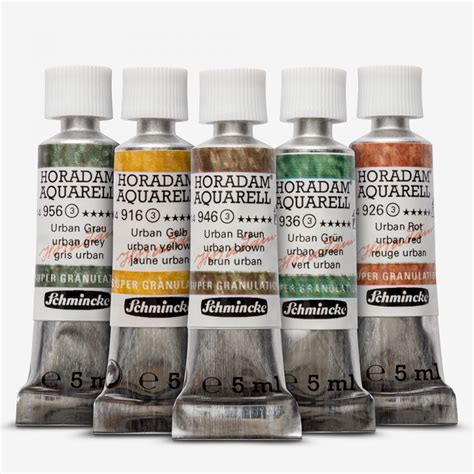 Schmincke Horadam Watercolour Paint Supergranulation Set 5ml 5 Urban Colours Black