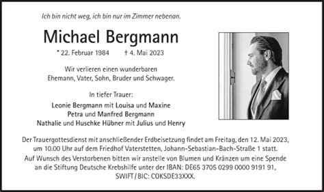 Traueranzeigen Von Michael Bergmann SZ Gedenken De