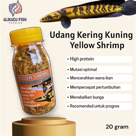 Jual Udang Kering Yellow 20gram Pakan Ikan Predator Pakan Ikan