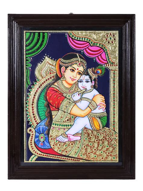 Maiya Yashoda With Bal Krishna Tanjore Painting Traditional