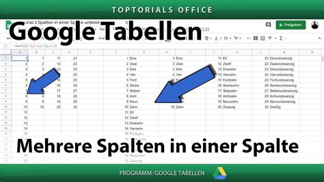 Mehrere Spalten In Einer Spalte Mit Der Funktion SORT Google Tabellen