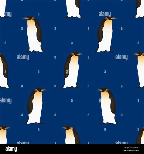 Seamless pattern. Cute Emperor penguins on a dark blue background