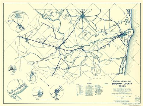 Historic County Map- Brazoria County Texas - Highway Department 1936