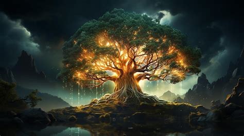 Premium Ai Image Glowing Yggdrasil Tree Of Life In Norse Mythology