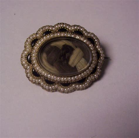 Antique 12K Gold Hair Mourning Brooch Pin With Pearls 1861 Hair