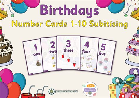 Eyfs Birthdays Number Cards 1 10 Subitising Grammarsaurus