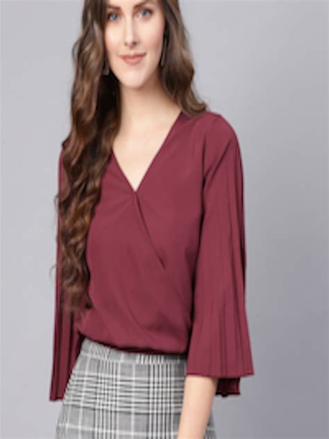 Buy Sassafras Women Maroon Solid Crop Wrap Blouson Top Tops For Women 10308627 Myntra