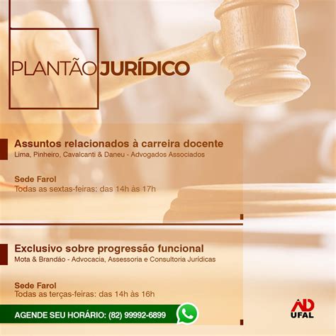 Confira os dias e horários do plantão jurídico na sede da Adufal