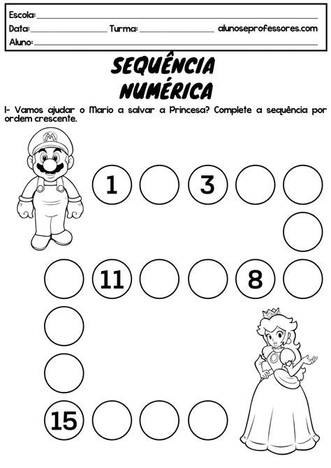 Atividades de Sequência Numérica para imprimir Alunos e Professores