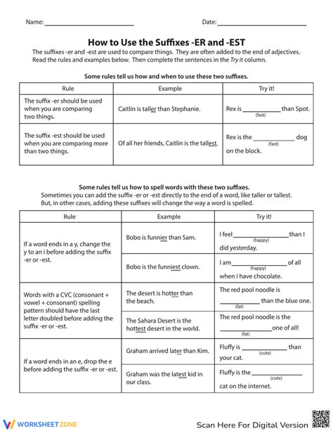 How To Use The Suffixes I Er Iand I Est I Worksheet