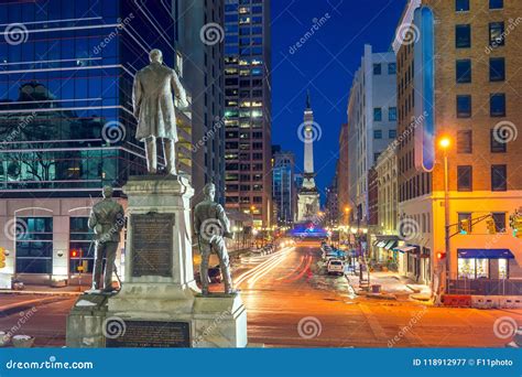 Downtown Indianapolis Skyline at Twilight Editorial Photography - Image ...