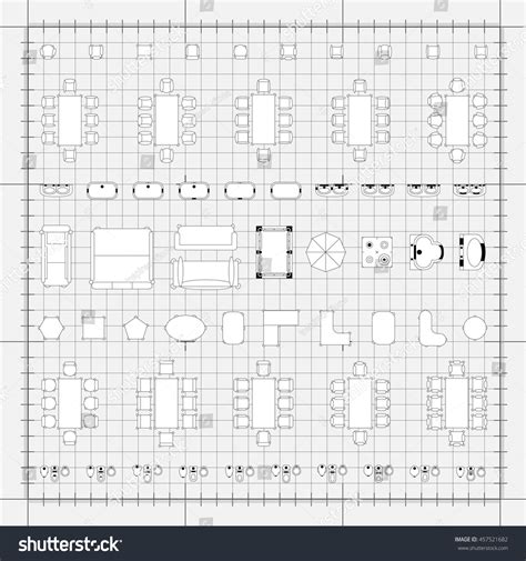 Tables Chairs Vector Illustration Interior Outline Vector De Stock Libre De Regalías