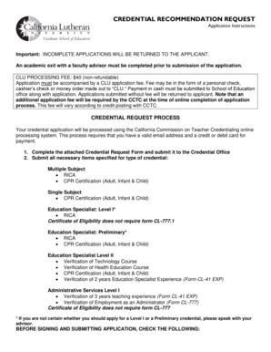 Fillable Online Callutheran Credential Recommendation Request