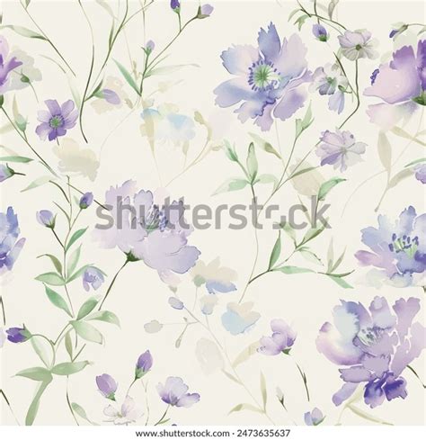 Sweet Flower Watercolor Seamless Patternsoft Pastel Stock Vector