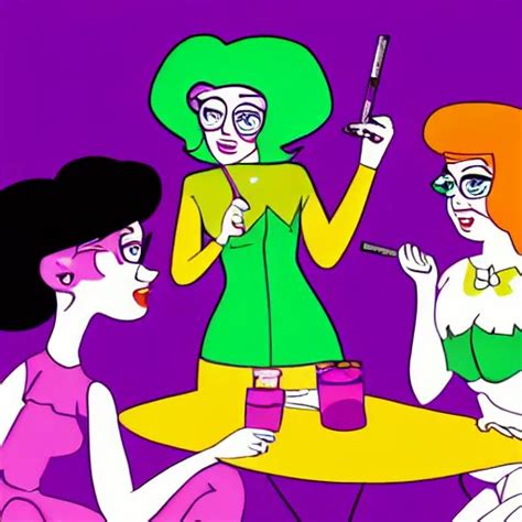 Photograph Of Grownup Powerpuff Girls Smoking Weed In Stable