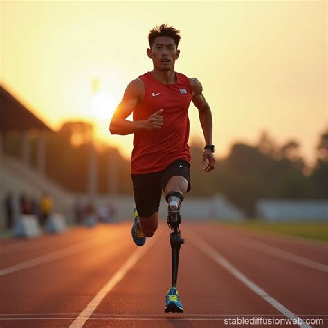 Indonesian Athlete Running With Prosthetic Leg Stable Diffusion Online